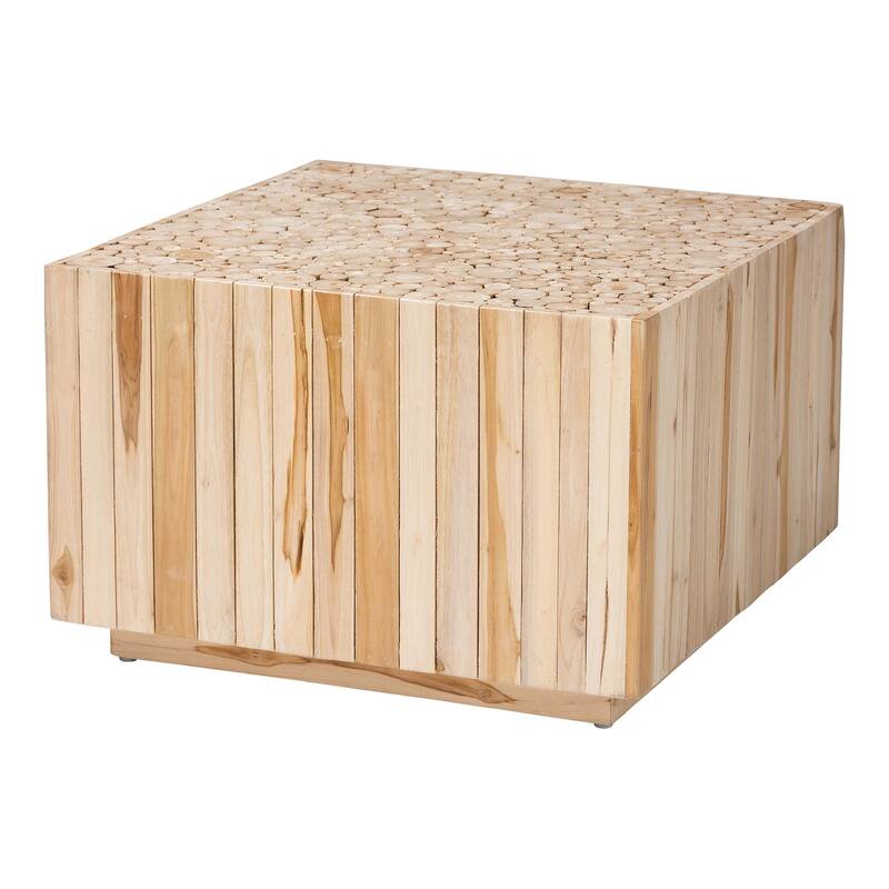 Augusta Bohemian Natural Teak Wood Coffee Table with Unique Repurposed Wood Logs - Natural