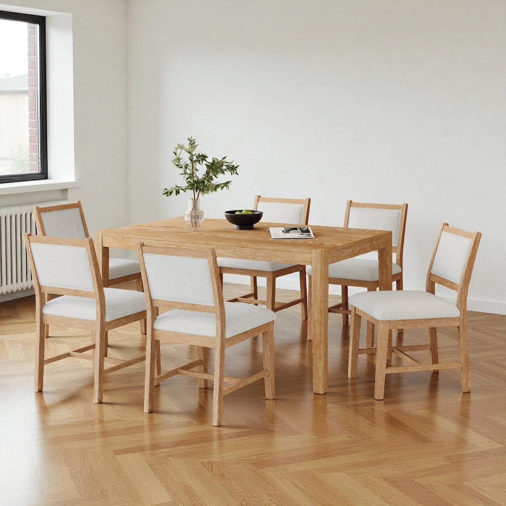 7-Piece Retro Farmhouse Dining Table Set, 59.8" Wood Rectangular Table with 6 Upholstered Chairs for Dining Room