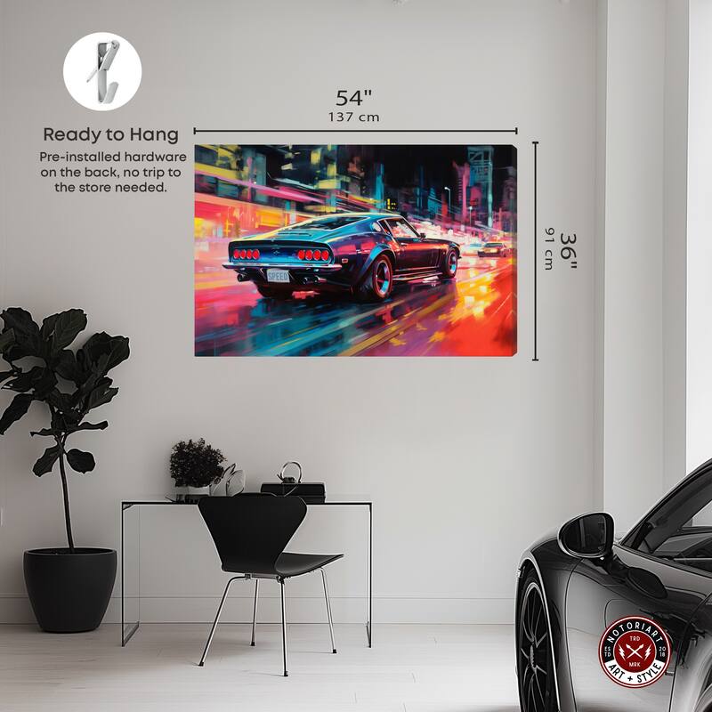 Notoriart Classic Night Drive Gallery Wrapped Car 1 Piece Canvas Wall Art