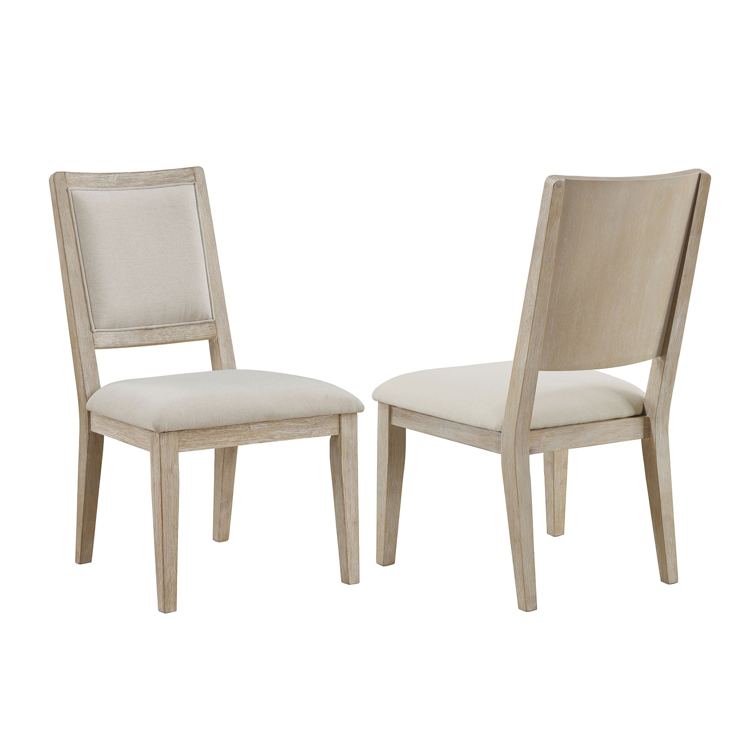 Set of 2 Upholstered Dining Side Chairs in White Washed and Beige