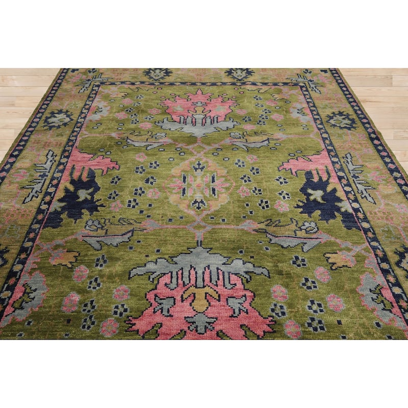 Hand Knotted Arts and Craft Green,Rust Turkish Oushak Wool Traditional Oriental Area Rug