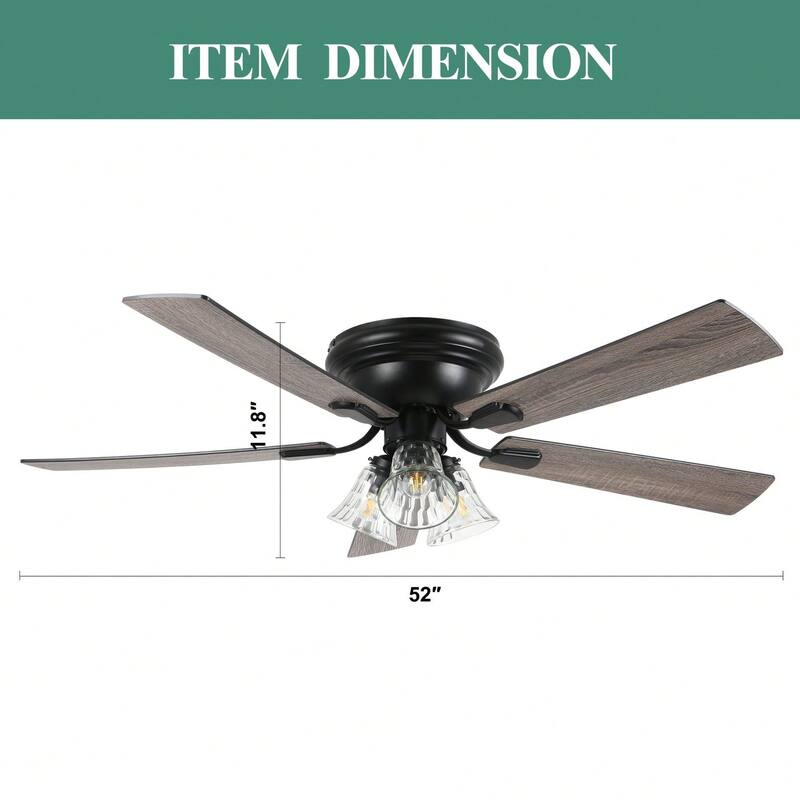 Cusp Barn 52 Inch Traditional Indoor Ceiling Fan with Remote Control, Farmhouse Flush Mount Ceiling Fan with Clear Glass Shade