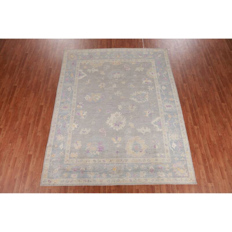 Hand Knotted Oriental 100% Wool Carpet Transitional All-Over Greys & Charcoal Oushak Area Rug - 10' 3'' X 8' 0''