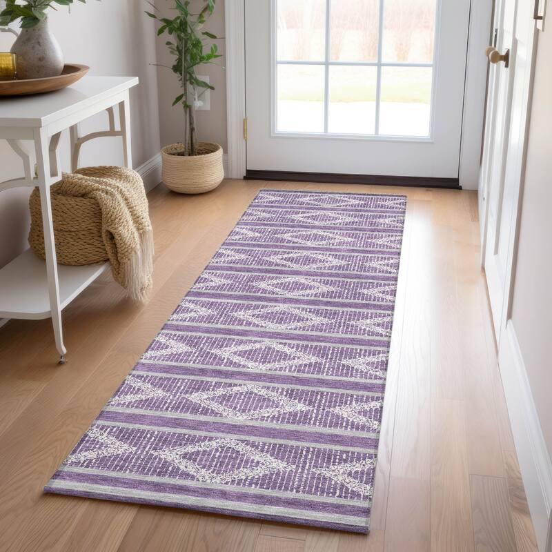 Machine Washable Indoor/ Outdoor Diamond Stripe Chantille Rug - Purple - 2'3" x 7'6"