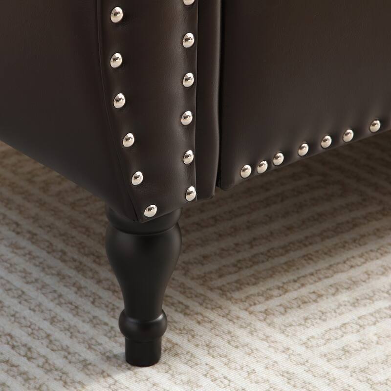 63" PU Upholstered End of Bed Bench Flip Top Entryway Ottoman with Safety Hinge Storage Rectangular Sofa Stool Buttons