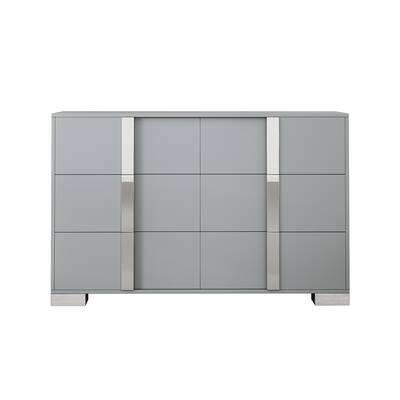 Mirrored Dresser Wardrobe with Metal Handle and Mirror Feet, Gray