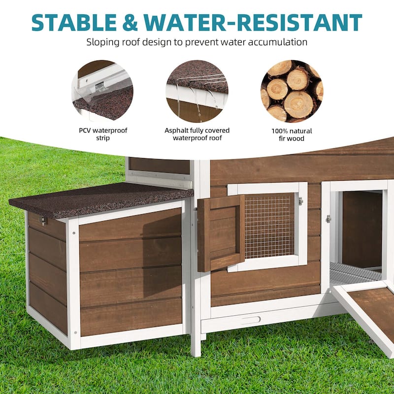 Outdoor Wooden Chicken Coop Hen House with Nesting Box and Run Poultry Cage-66.92"L x 24.8"W x 27.95"H - Brown