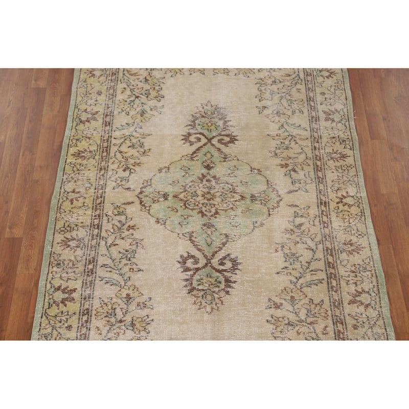 Distressed Anatolian Turkish Vintage Area Rug Handmade Wool Carpet - 5'1"x 8'6"