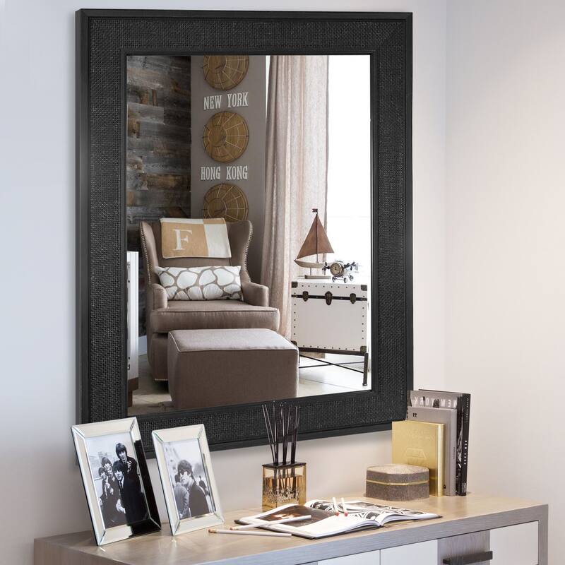 Faux Wooden Frame Rattan Farmhouse Style Rectangle Wall Mirror - 30"x40"Basket-B