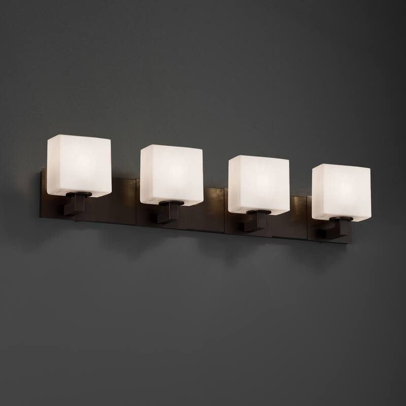 Fusion Modular 4-light Dark Bronze Bath Bar, Opal Rectangle Shade