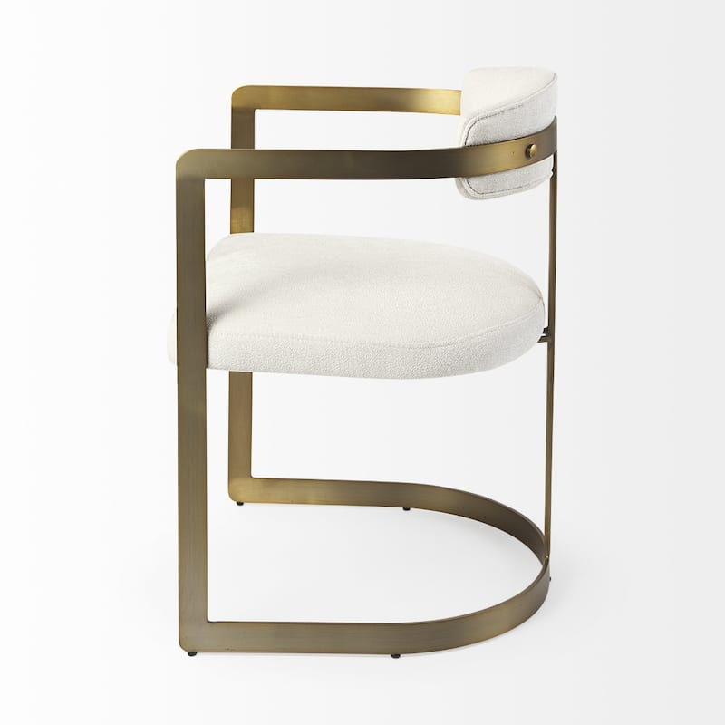 Modern White Upholstered Dining Armchair Chair with Golden Iron Legs and Open Back for Living Room - 30" H x 21" W x 20" D