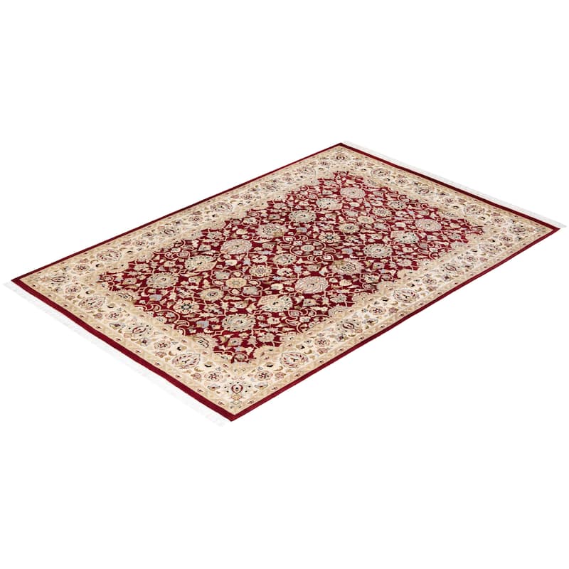 Overton Handknotted Wool Traditional Oriental Red Area Rug - 4' x 6'