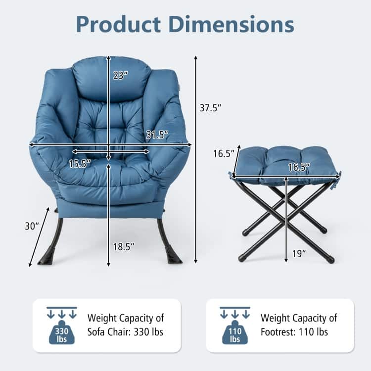 Modern Accent Sofa Chair with Folding Footrest and Side Pocket - 29.5" x 32" x 37.5"