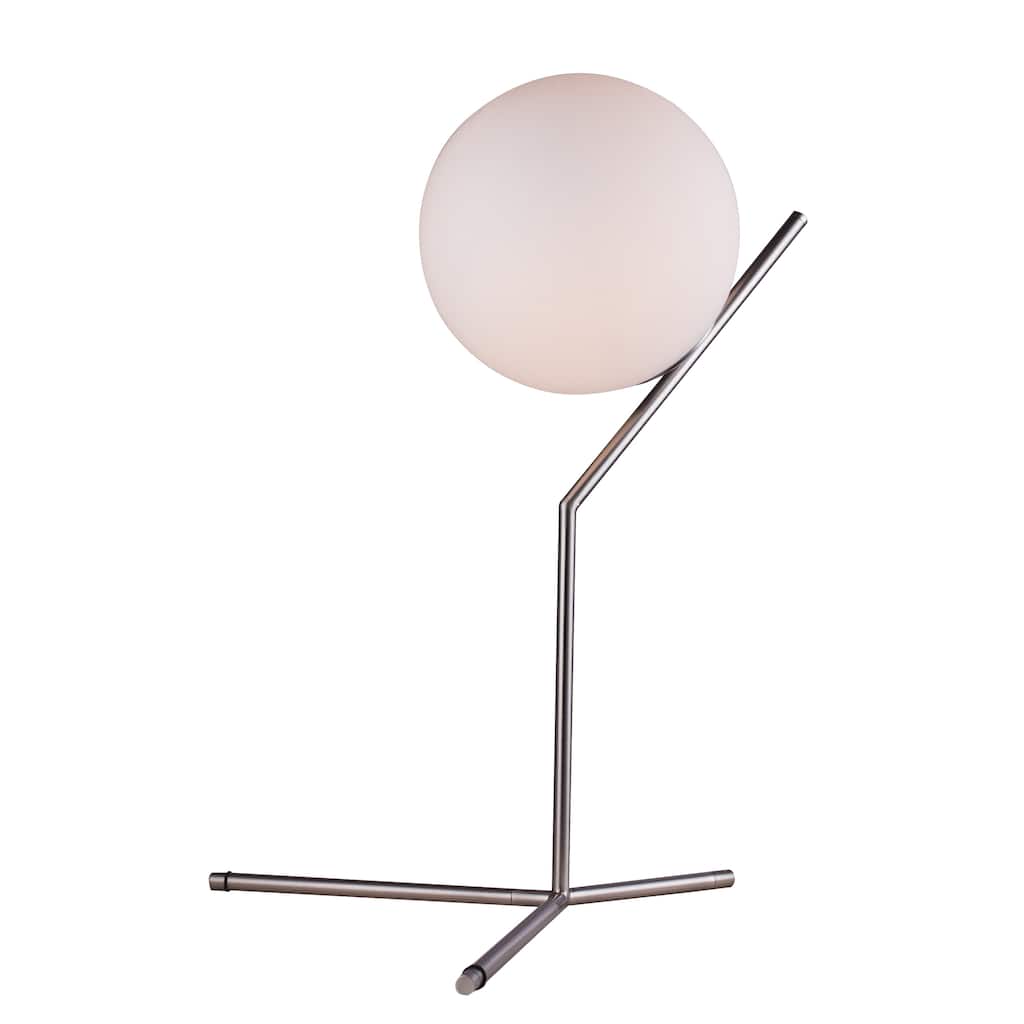 1 Light Shiny Nickel Metal Table Lamp With A White Glass Shade