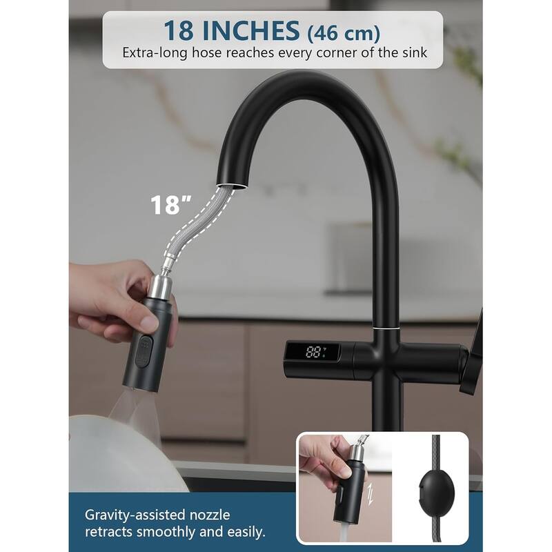 Lefton Touchless Pull-Out Kitchen Faucet, Hands Free Motion Sensor Activated, Battery-Free Temperature Display, KF2206