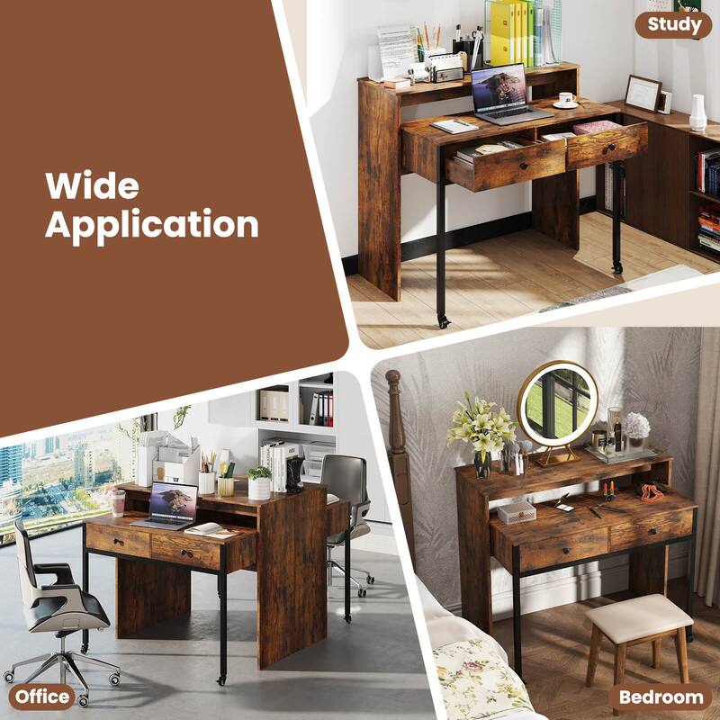 Costway 39.5" Expandable Rolling Computer Desk with Monitor Shelf