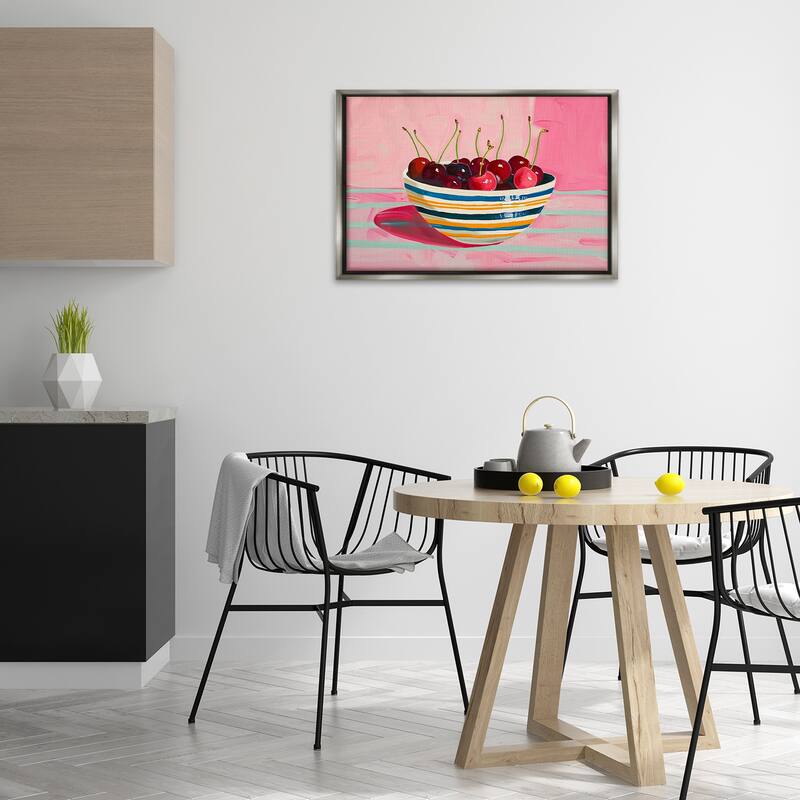 Stupell Bowl of Cherries on Pink Framed Floater Canvas Wall Art Design By Arlington Prints