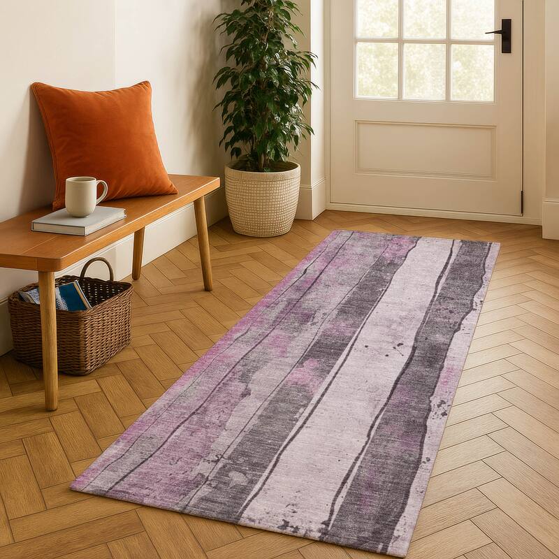 Premium Washable Super Soft Modern Stripe Mayfield Rug - Pink - 2'3" x 7'6"