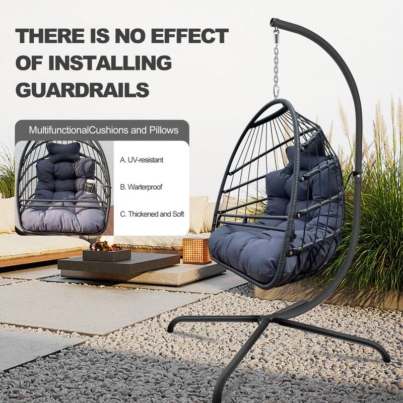 Swing Egg Chair with Stand Indoor Outdoor Wicker Rattan Patio Basket Hanging Chair