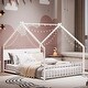 preview thumbnail 32 of 38, Metal House Floor Bed Frame with Roof and Colorful Lights