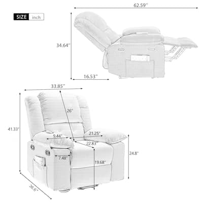 Power Lift Recliner Chair with Massage & Heating Function, Ergonomic Single Lounge Sofa, Recliner Chair with Side Pockets