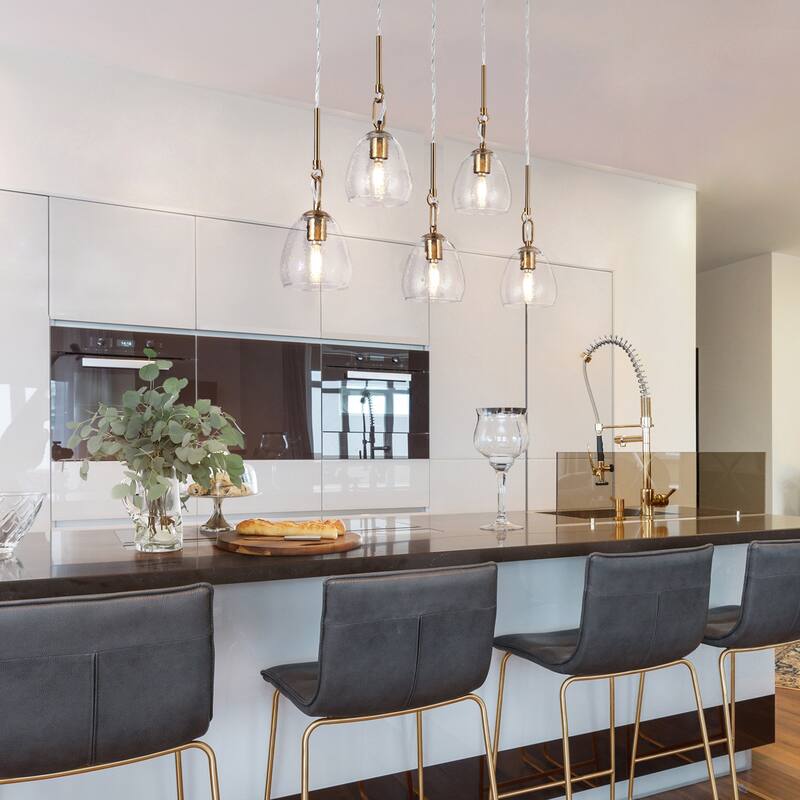 Modern 5-Light Linear Glass Chandelier Island Pendant Lighting for Dining Room - L 32.5" x W 5.1" x H 13"