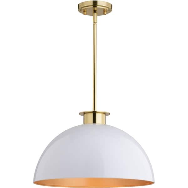 slide 2 of 11, Vaxcel Lighting P0411 Devon 16" Wide Pendant Glossy White / Satin Brass