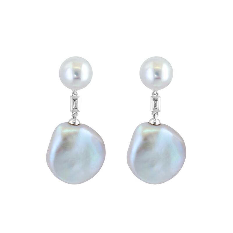EFFY 14K White Gold Diamond and Freshwater Pearl Earrings