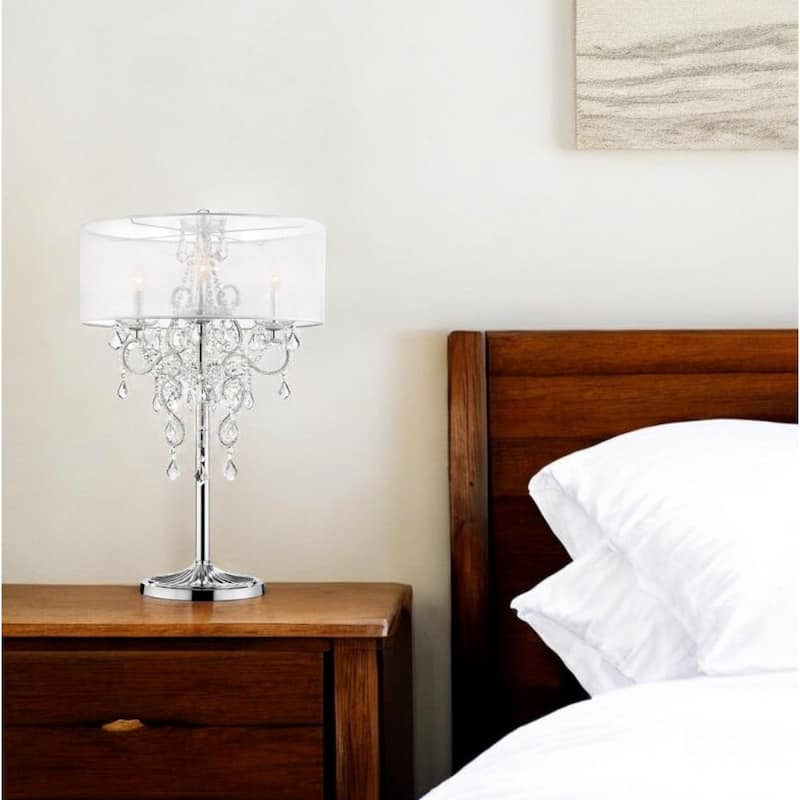 Silver Metal Cylinder Table Lamp with Clear Acrylic Drum Shade - 22” x 22” x 35” (D x W x H)