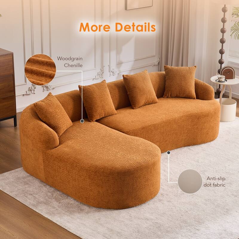 98.8" Boneless L-Shaped Sectional Sofa with Curved Chaise, Modular Chenille Compression Couch with 30D Foam for Living Room