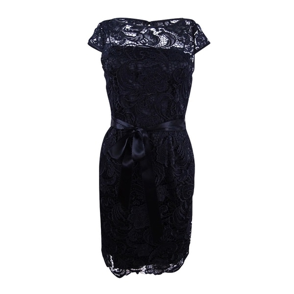 adrianna papell black lace dress