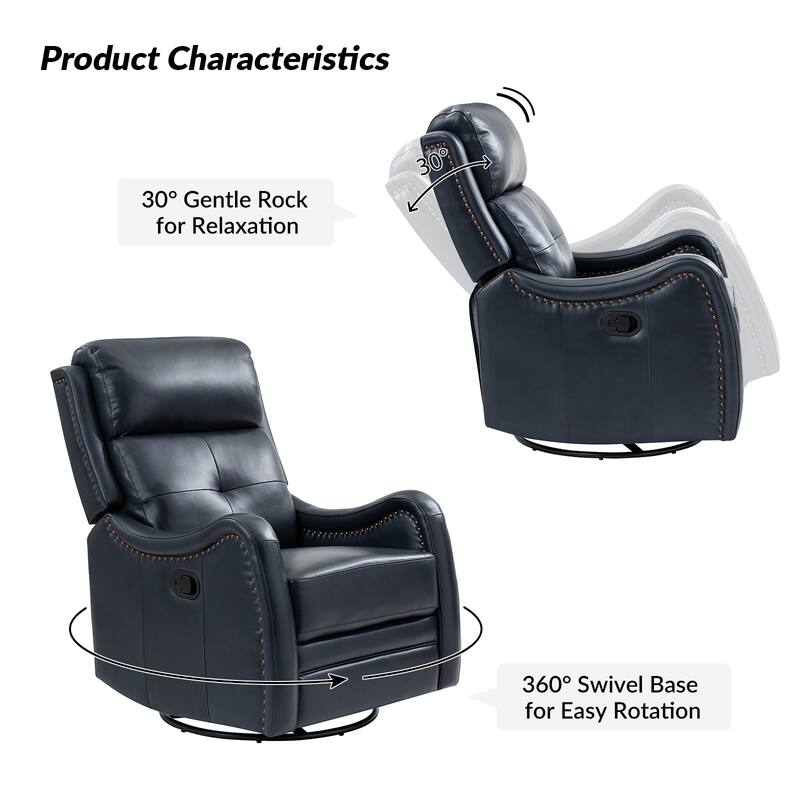 Franco Modern Genuine Leather Swivel Rocker Recliner with Nailhead Trims Sets of 2 by HULALA HOME