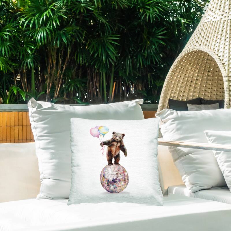 Stupell Bear & Balloons Disco Printed Outdoor Throw Pillow Design by Amanda Greenwood