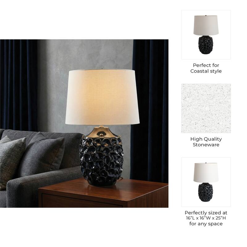Decorative Textured Ceramic Table Lamp - 25", White & Blue - 25.0"