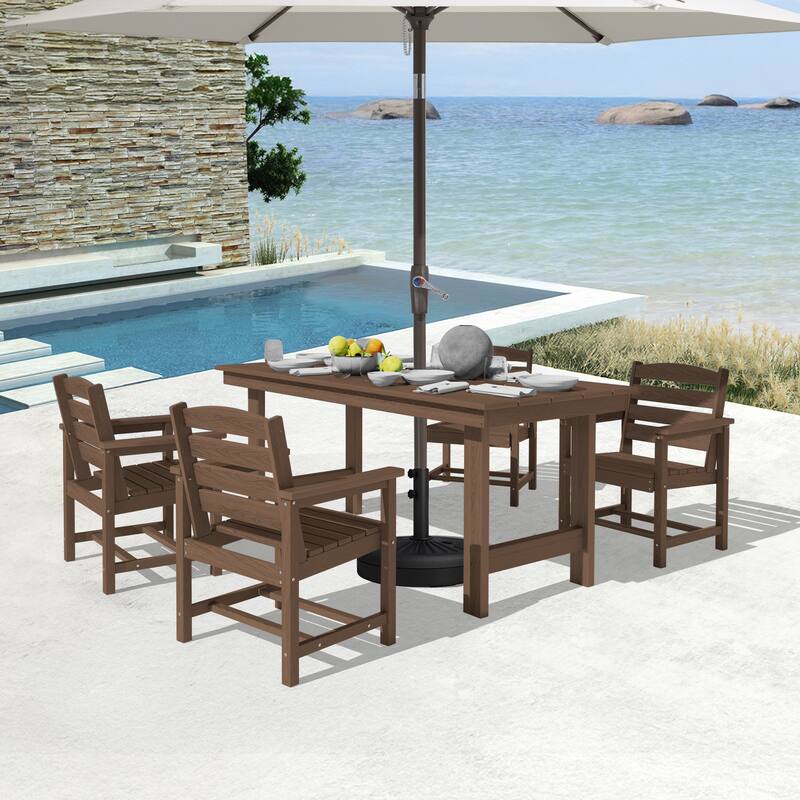 5-Piece HDPE Outdoor Dining Table Sets with Umbrella Hole - 1-Table 4-Chairs