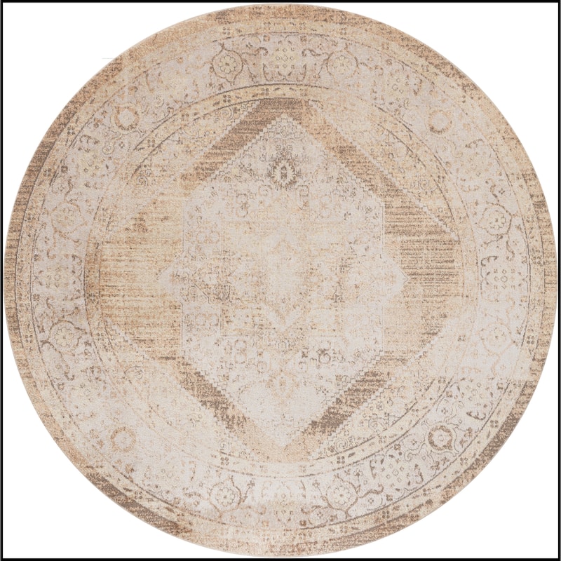 Nourison Abby Machine Washable Indoor only Persian Distressed Area Rug - 7'10" x Round - Beige - Round