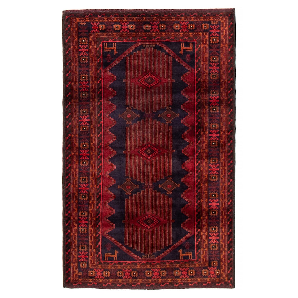 Teimani Navy, Red Rug 3'10" x 6'4" - 3'10 x 6'4