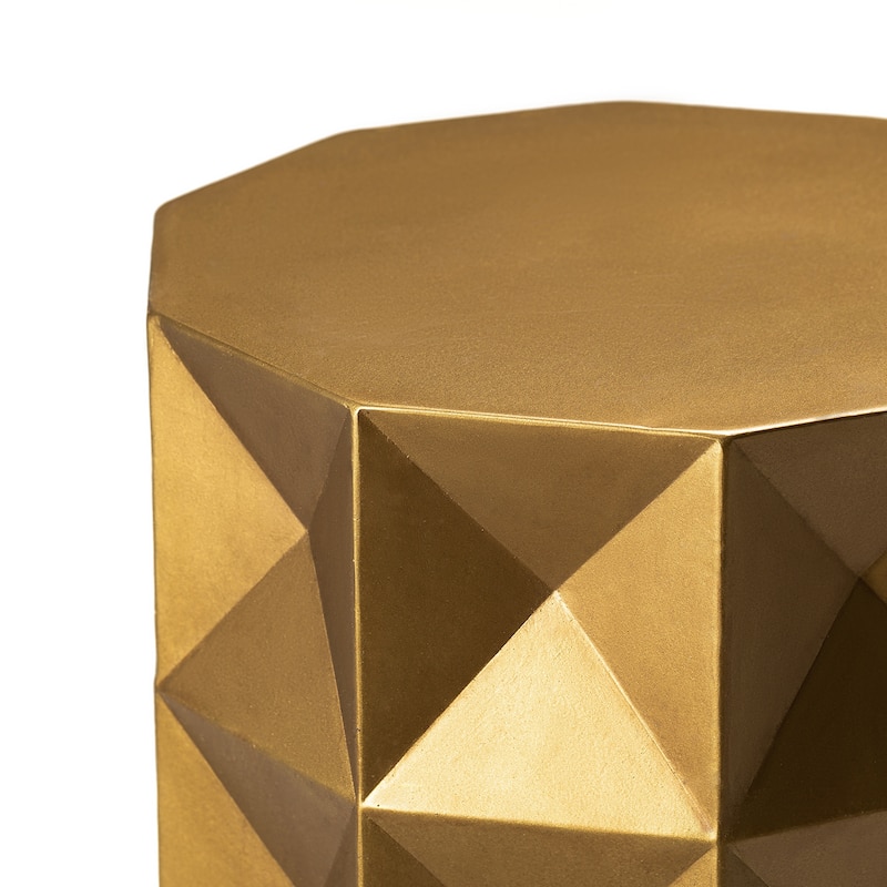 Glitzhome 17"H Antique Gold MGO Geometric Side Table or Accent Stool - 14"L x 14"W x 17"H