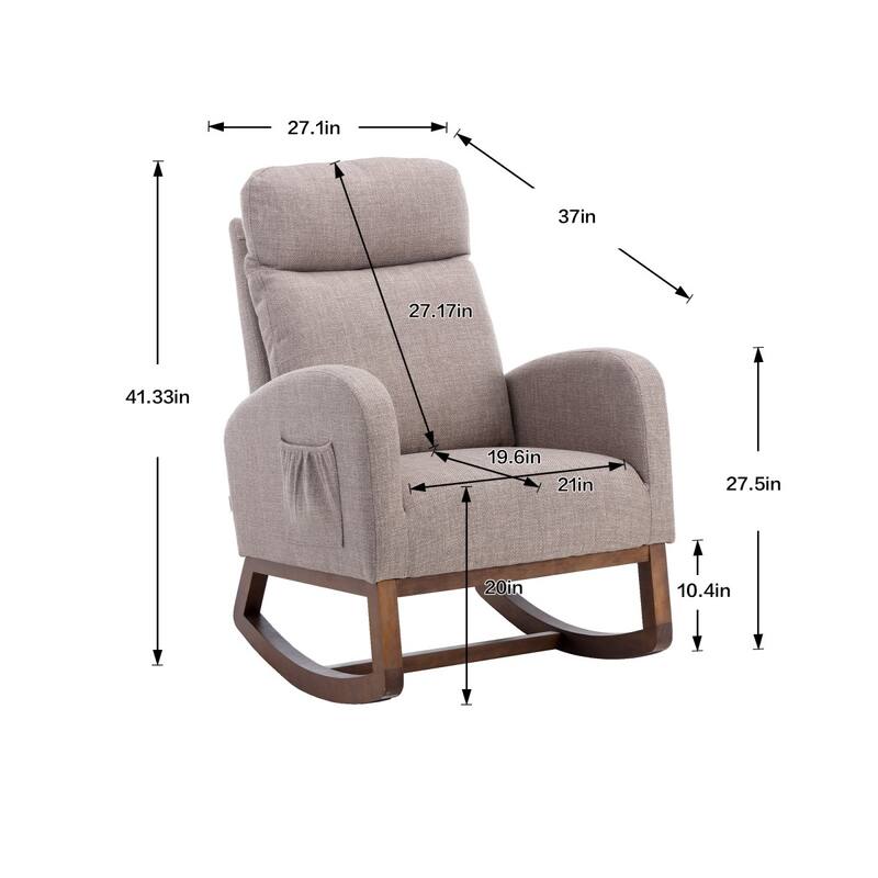 Modern Linen Upholstered Rocking Chair, Living Room Lounge Arm Chair