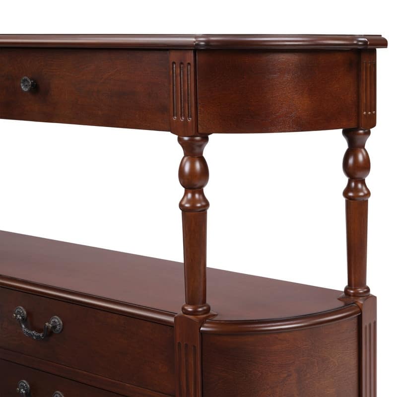 Retro 43" Curved Wood Console Table with 3 Drawers and Open Shelf, Sofa Table Behind Couch for Living Room and Hallway Storage