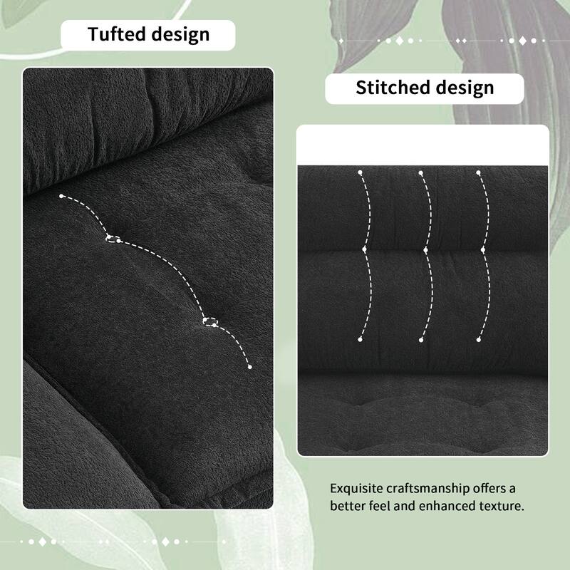 Black 106" L-Shaped 4-Seat Convertible Sofa with Adjustable Legs and Ottoman