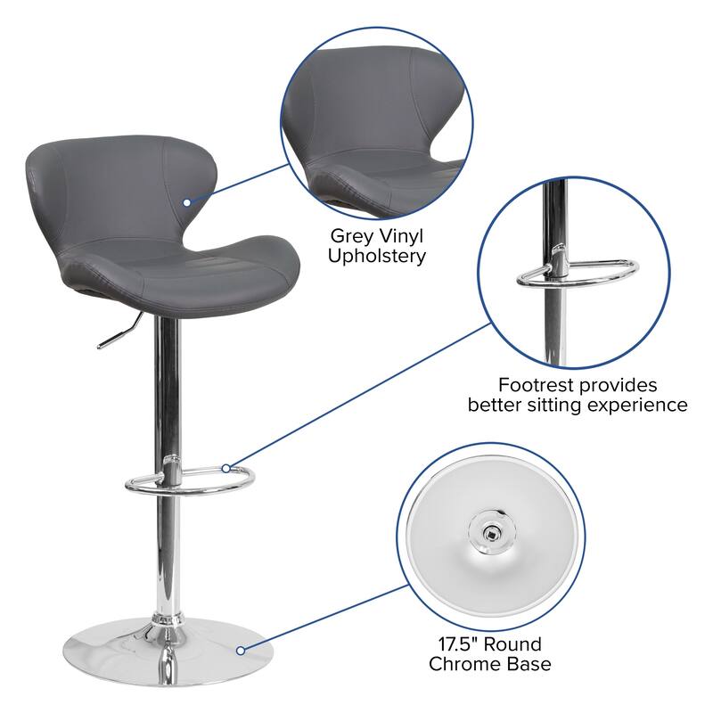 Modern Low-back Height-adjustable Chrome/Vinyl Barstools (Set of 2)