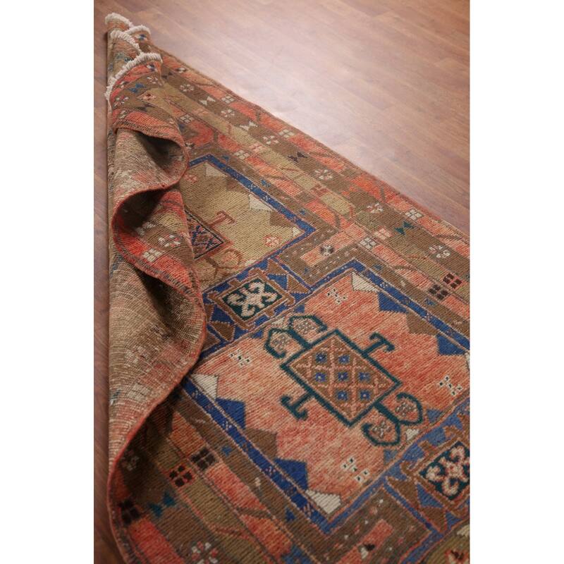 Geometric Ardebil Persian Vintage Runner Rug Hand-knotted Wool Carpet - 3'6" x 10'0"