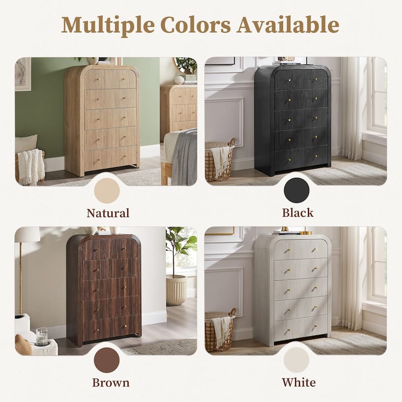 Modern Fluted 5 Drawers Dresser, Wood Chest of Drawers for Bedroom