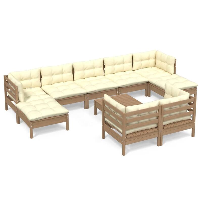 vidaXL Solid Pinewood Patio Lounge Set 10 Piece with Cushions Multi Colors