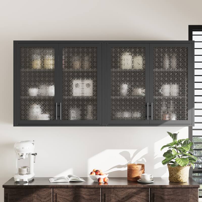 Classic Metal Storage Cabinet Display Cabinet with 4 Glass Doors 4 Shelves Cabinet Bookcase Side Cabinet