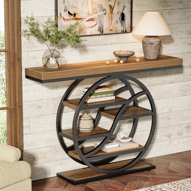 6 Tiers Console Table, 47 Inches Industrial Entryway Table with Metal Frame