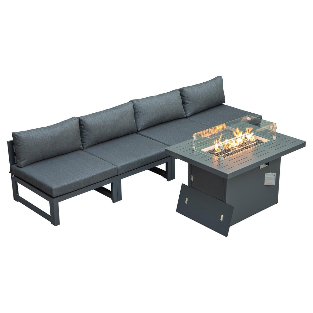 Chelsea Modern 5-Piece Outdoor Conversation Set with Rust-Proof Aluminum Frame & All-Weather Sectional & Coffee Table