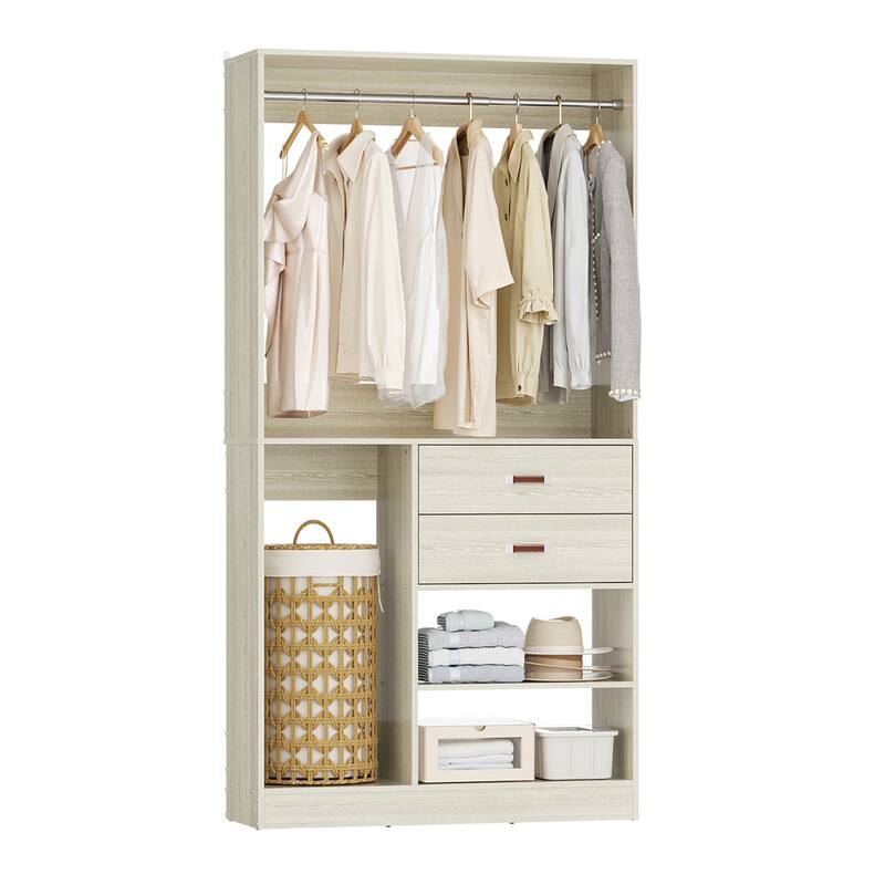40'' Large Closet System with Shelves and 2 Drawers, Freestanding Closet Organizer with Hanging Rods