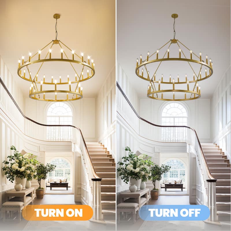 36-light Modern Farmhouse 47In Round Wagon Wheel Chandelier